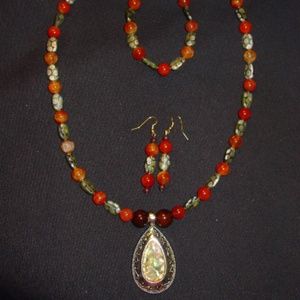 Stone Glass Beads with Teardrop Focal Jewelry Set